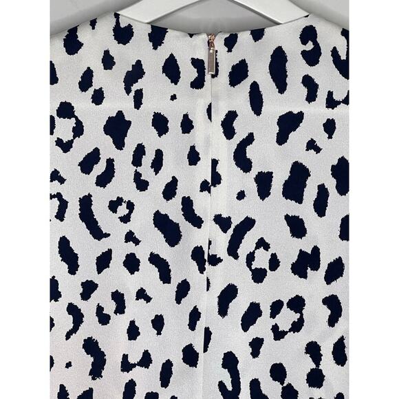 Tibi 100% Silk Leopard Print Ruched Sleeve Blouse Top White/Navy Women's Size 2 - Picture 9 of 9